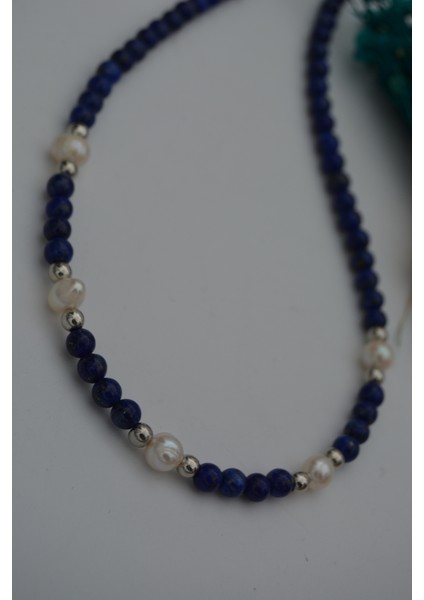 Lapis Lazuli ve Incili Kadın Kolye