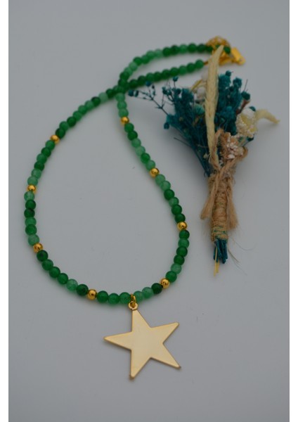 Yeşim Taşlı Yıldızlı Kadın Kolye Doğal Taş fırsatları