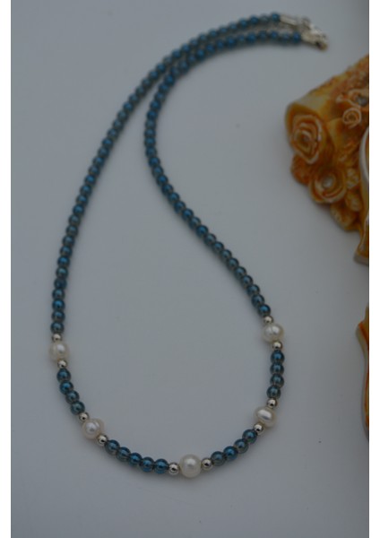 Kristal ve Gerçek Incili Kadın Kolye Doğal Taş