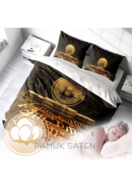 Bitcoin-2 3D Pamuk Saten Çift Kişilik Nevresim Takımı fırsatları