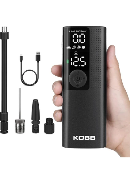 Kobb KB410 Şarjlı Li-Ion 120 Psı Taşınabilir Dijital Basınç Göstergeli LED Aydınlatmalı Akıllı Lastik Şişirme Pompası