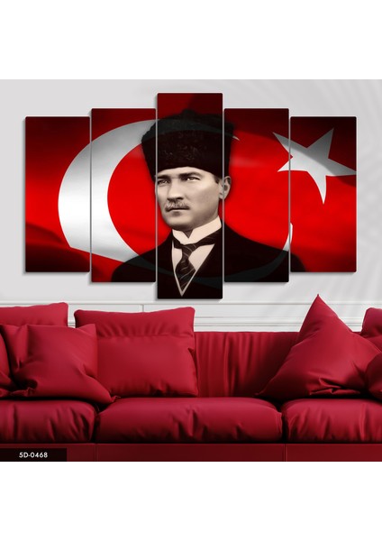 Mustafa Kemal Atatürk 5 Parça Mdf Tablo