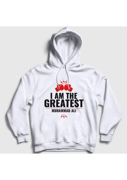 Unisex Beyaz Greatest Muhammed Ali Kapüşonlu Sweatshirt