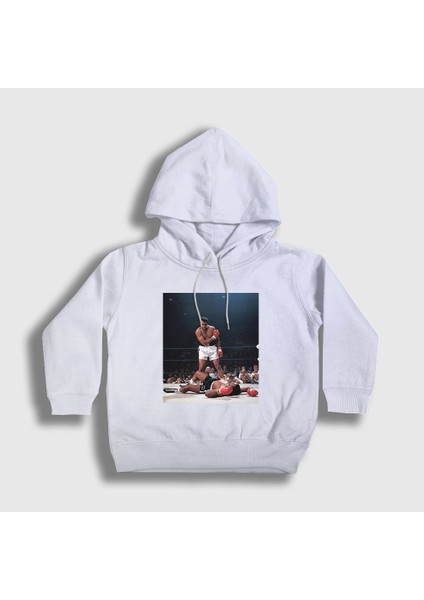 Unisex Çocuk Beyaz Knockout Muhammed Ali Kapüşonlu Sweatshirt