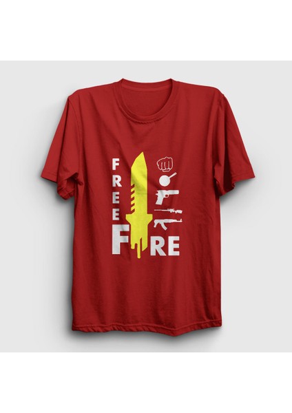 Unisex Kırmızı Knife Free Fire T-Shirt
