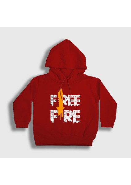 Unisex Çocuk Kırmızı Knife V2 Free Fire Kapüşonlu Sweatshirt