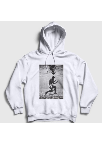 Unisex Beyaz Pool Muhammed Ali Kapüşonlu Sweatshirt