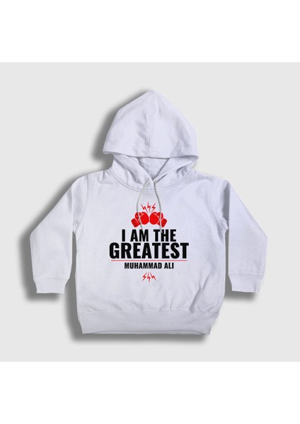 Unisex Çocuk Beyaz Greatest Muhammed Ali Kapüşonlu Sweatshirt