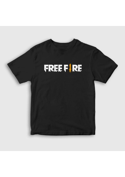 Unisex Çocuk Siyah Logo Free Fire T-Shirt