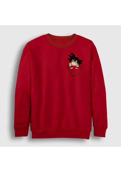 Unisex Kırmızı Pocket Goku Anime Dragon Ball Sweatshirt