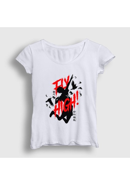 Kadın Beyaz Fly High Voleybol Anime Haikyu T-Shirt