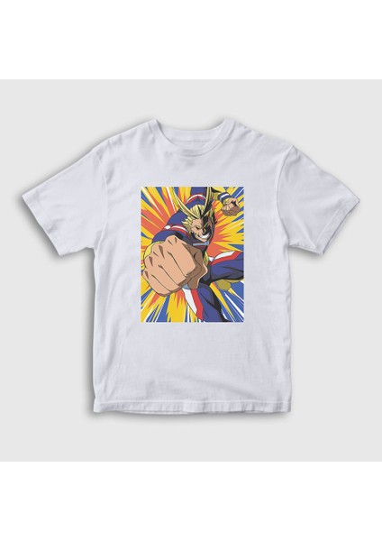 Unisex Çocuk Beyaz All Might V2 Anime Boku No Hero Academia T-Shirt