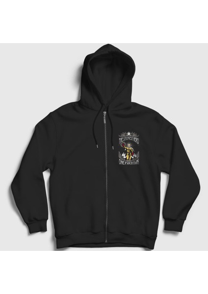 Unisex Siyah Strongest Anime One Punch Man Fermuarlı Kapüşonlu Sweatshirt