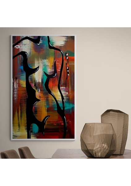 Abstract Nude Gümüş Çerçeveli Kanvas Tablo