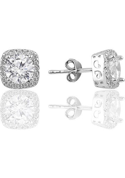 Gümüş Zirkon Taşlı Kare Pırlanta Montürlü Gümüş İkili Set modelleri