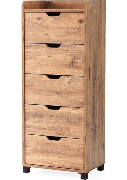 Yüksek 5 Çekmeceli Mutfak Ahşap Çok Amaçlı Kiler Dolabı