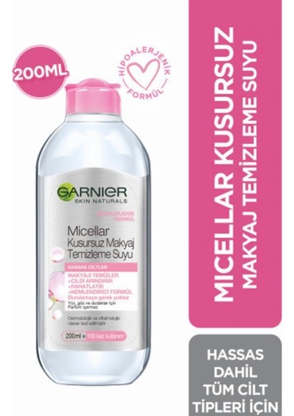 Micellar Kusursuz Makyaj Temizleme Suyu - Hassas Ciltler - 200 ml - Seyahat Boyu