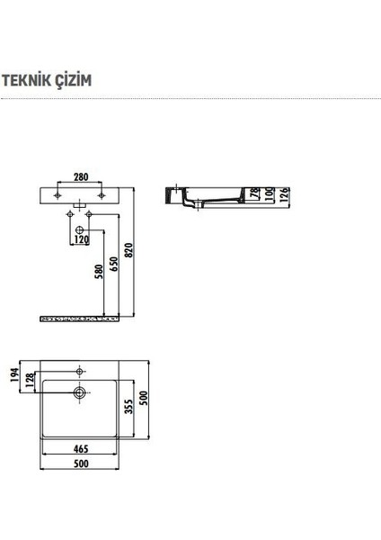 NX255 Next 50X50 cm Setüstü Düz Kare Lavabo