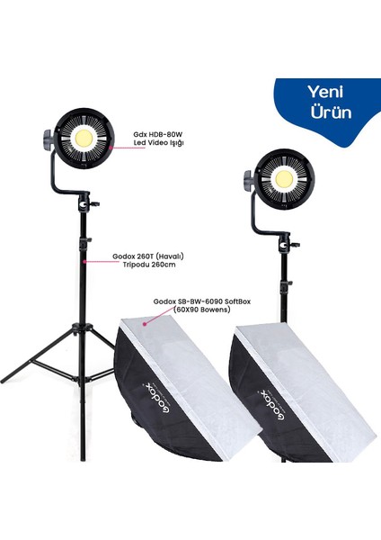 HDB-80W 2’li LED Video Işığı