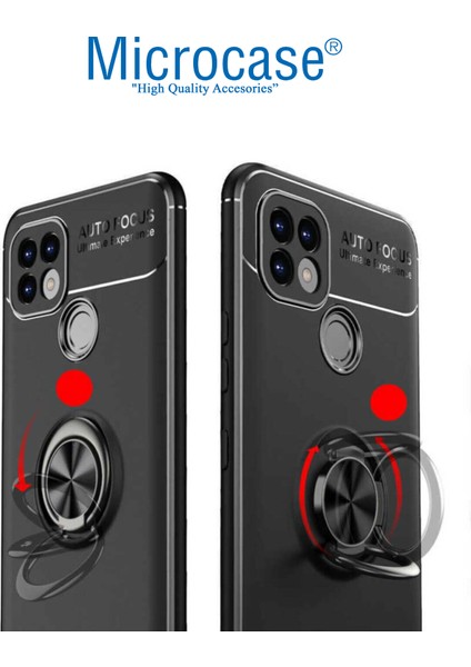 Realme C21 Focus Serisi Yüzük Standlı Silikon Kılıf - Siyah modelleri