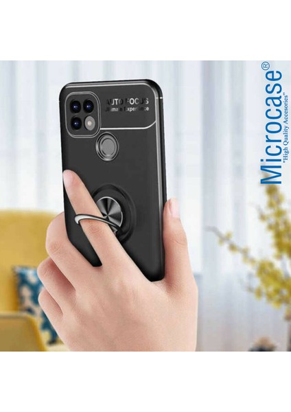 Realme C21 Focus Serisi Yüzük Standlı Silikon Kılıf - Siyah fırsatları