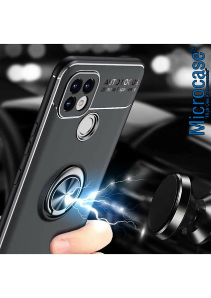 Realme C21 Focus Serisi Yüzük Standlı Silikon Kılıf - Siyah indirimleri