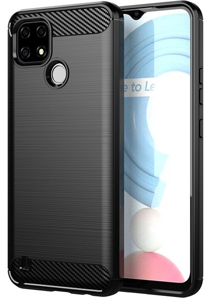 Realme C21 Brushed Carbon Fiber Silikon Kılıf - Siyah