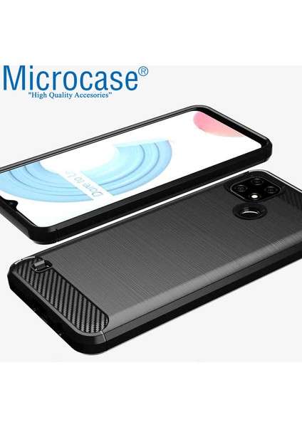 Realme C21 Brushed Carbon Fiber Silikon Kılıf - Siyah modelleri