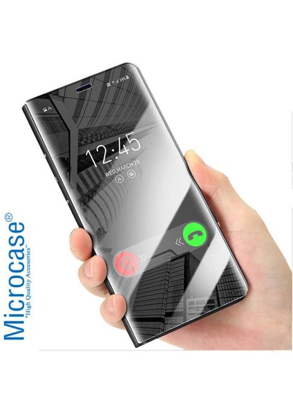Oppo Reno 5 Pro 5g Aynalı Kapak Clear View Flip Cover Mirror Kılıf - Siyah