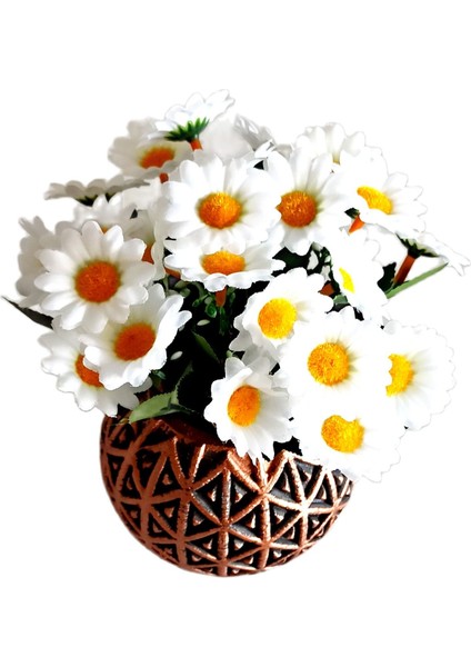 Otantik Vazolu Papatyalarla Süslü Yapay Çiçek