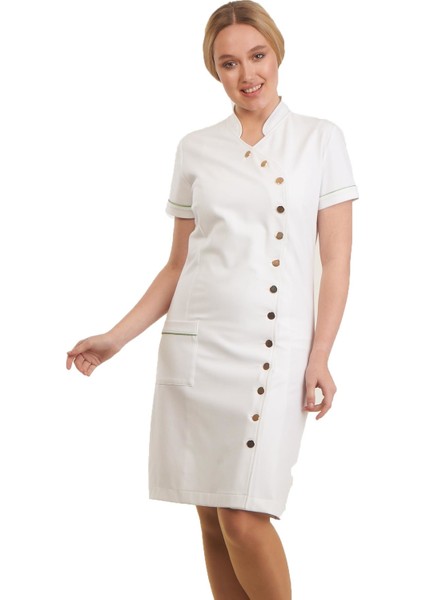 13 Düğmeli Doktor Önlüğü Eczacı Önlüğü Hemşire Önlüğü Estetisyen Önlüğü Kısa Kol Beyaz Kadın Elbise fiyatları