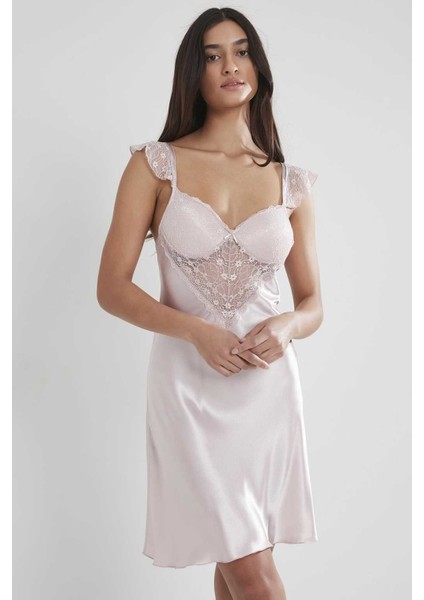 635 Pudra Saten Gecelik