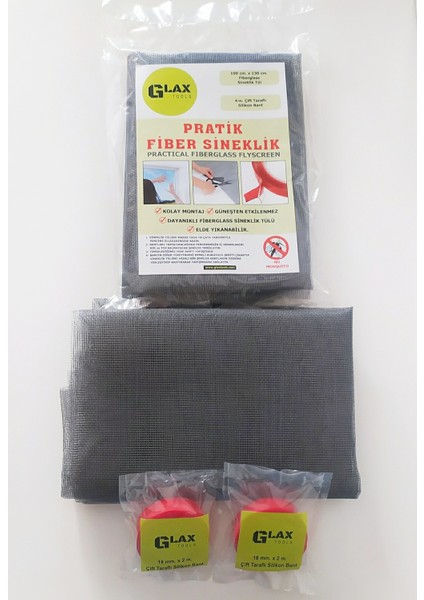 Pratik Fiber Sineklik (100CMX130CM. Fiber Sineklik Tülü + 4 M. Silikon Çift Taraflı Bant)