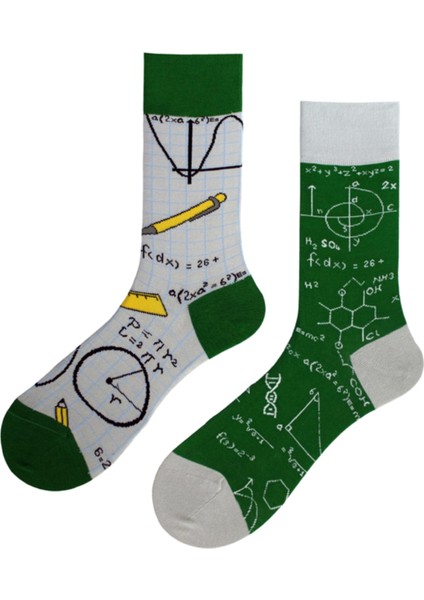 Unısexbeyaz Yeşil Matematik Çorabı 35-38