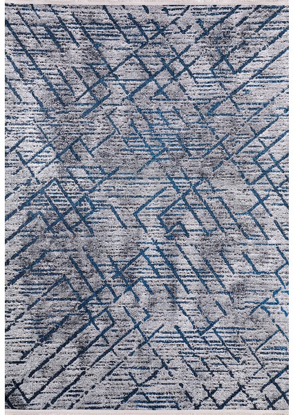 Modern Antrasit Zemin Mavi Çizgili Yıkanabilir Halı HLN1419 modelleri