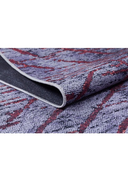 Modern Mor Renk Lacivert ve Kırmızı Çizgi Detaylı Yıkanabilir Halı HLN1420 modelleri