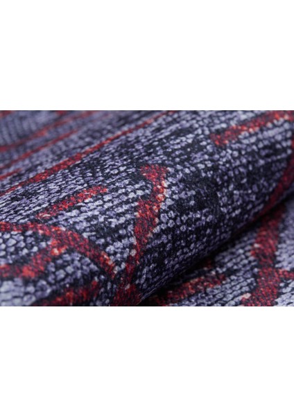 Modern Mor Renk Lacivert ve Kırmızı Çizgi Detaylı Yıkanabilir Halı HLN1420 fırsatları