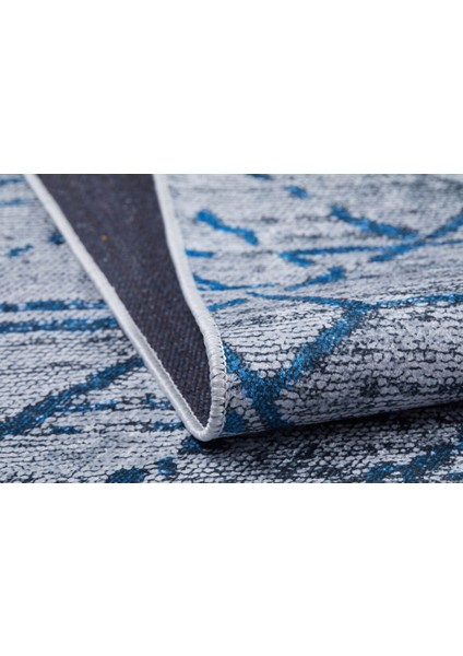 Modern Antrasit Zemin Mavi Çizgili Yıkanabilir Halı HLN1419 indirimleri