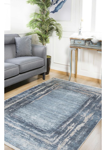 Modern Mavi Renk Yıkanabilir Halı HLN1197