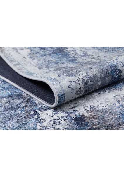 Modern Gri ve Mavi Renk Yıkanabilir Halı HLN1230 fırsatları