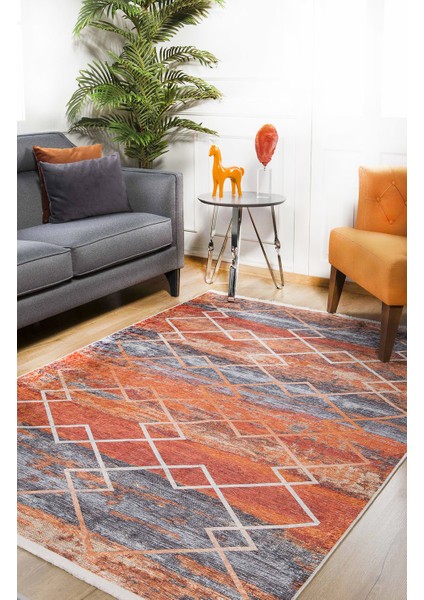 Modern Turuncu Renk Yıkanabilir Halı HLN1182