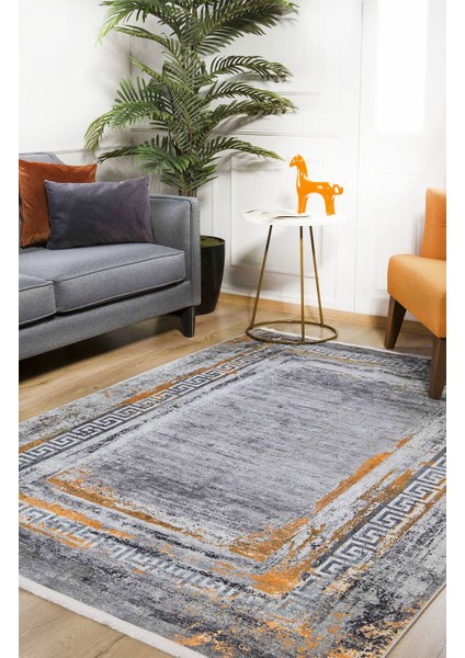 Modern Gri ve Gold Renk Yıkanabilir Halı HLN1201