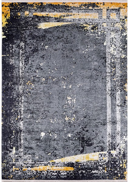 Modern Antrasit Zemin Sarı Renk Yıkanabilir Halı HLN1170