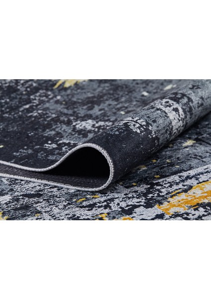 Modern Antrasit Zemin Sarı Renk Yıkanabilir Halı HLN1170 modelleri