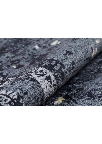 Modern Antrasit Zemin Sarı Renk Yıkanabilir Halı HLN1170 fırsatları