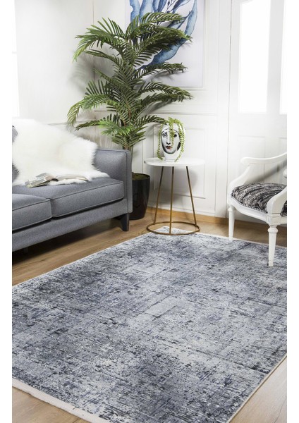 Soft-Düz Gri Mavi Renk Yıkanabilir Halı HLN477