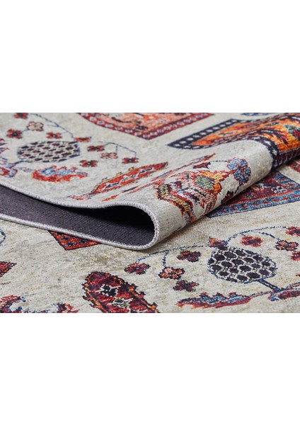 Patchwork Bej Zemin Renkli Yıkanabilir Halı HLN861 fırsatları