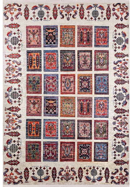 Patchwork Bej Zemin Renkli Yıkanabilir Halı HLN861 fiyatları