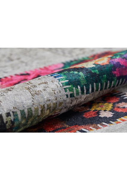 Patchwork Beyaz Zeminli Renkli Yıkanabilir Halı HLN188 indirimleri