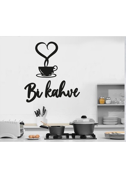 Bi Kahve Mutfak Ahşap Duvar Yazı